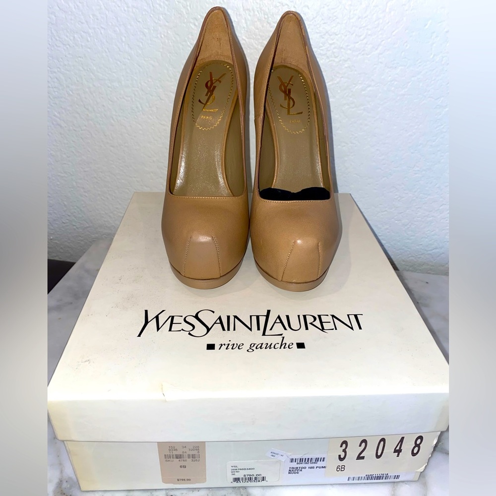 BNIB YSL Tribtoo Pumps, Beige Nude Nappa leather 105 Size 36